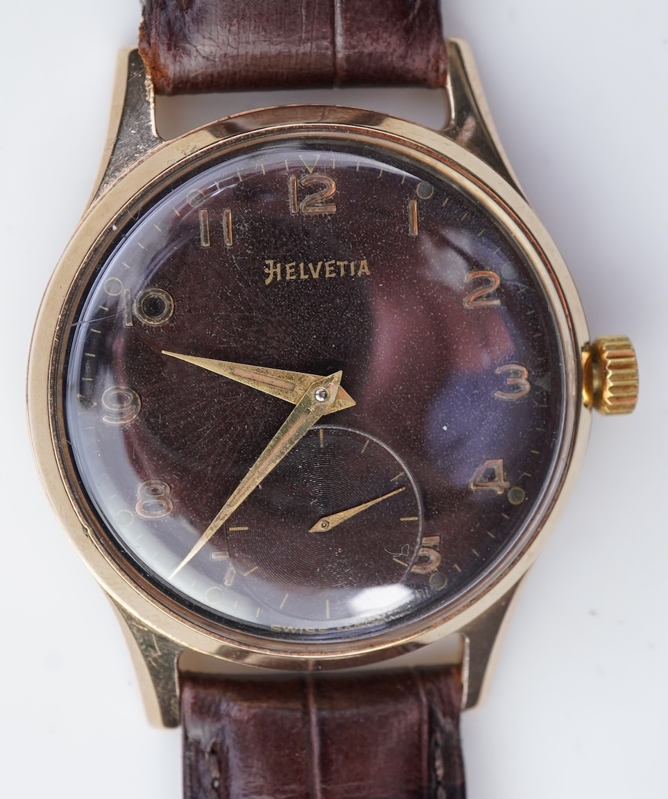 A gentleman's 1960's? 9ct gold Belvetia manual wind wrist watch